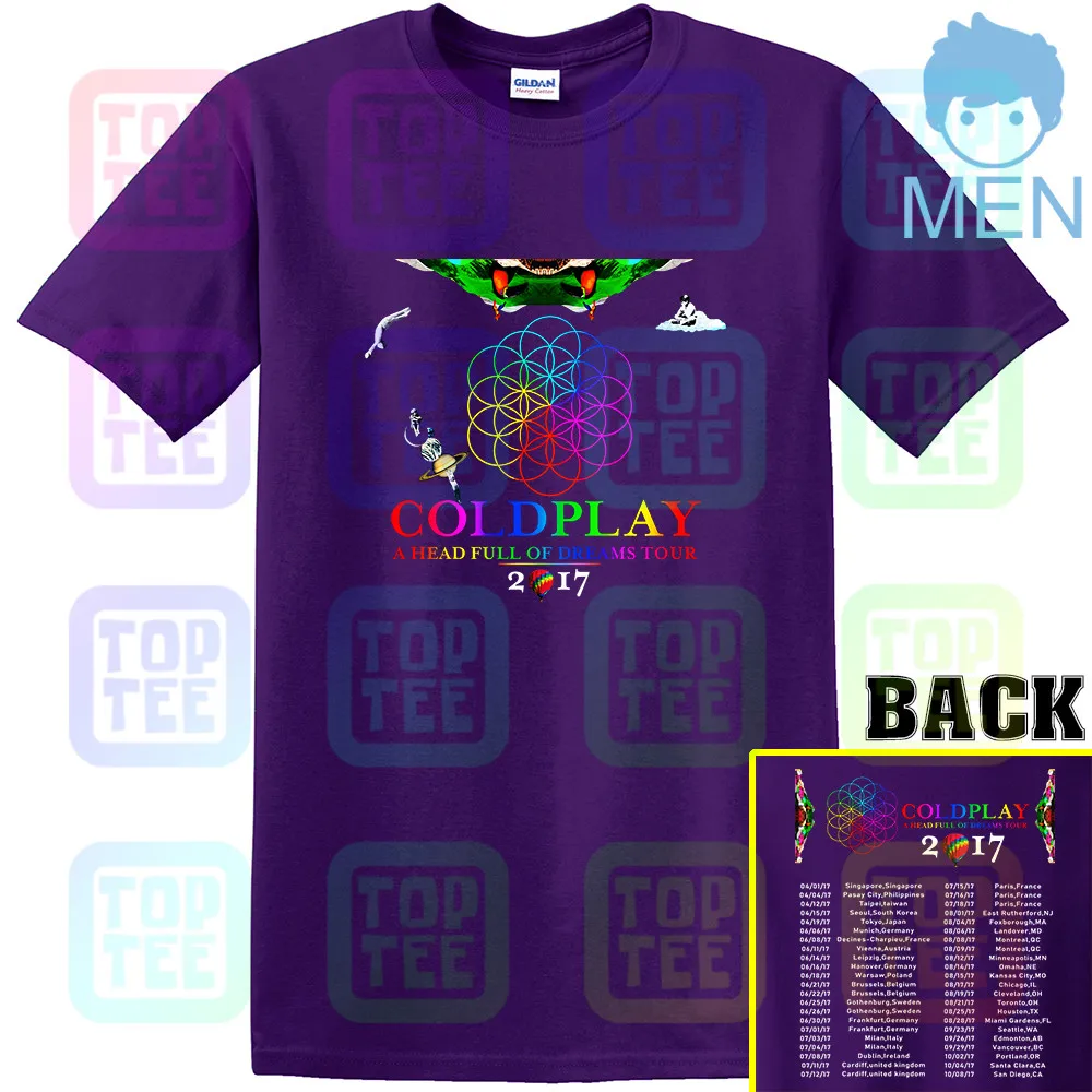 Фиолетовый Редкая! 69299-Coldplay Тур г. футболка Размеры S-3XL - Цвет: Фиолетовый