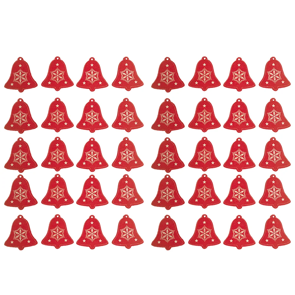

50pcs Christmas Themed Wooden Craft Small Bell Styled Wood Pendant (Red)