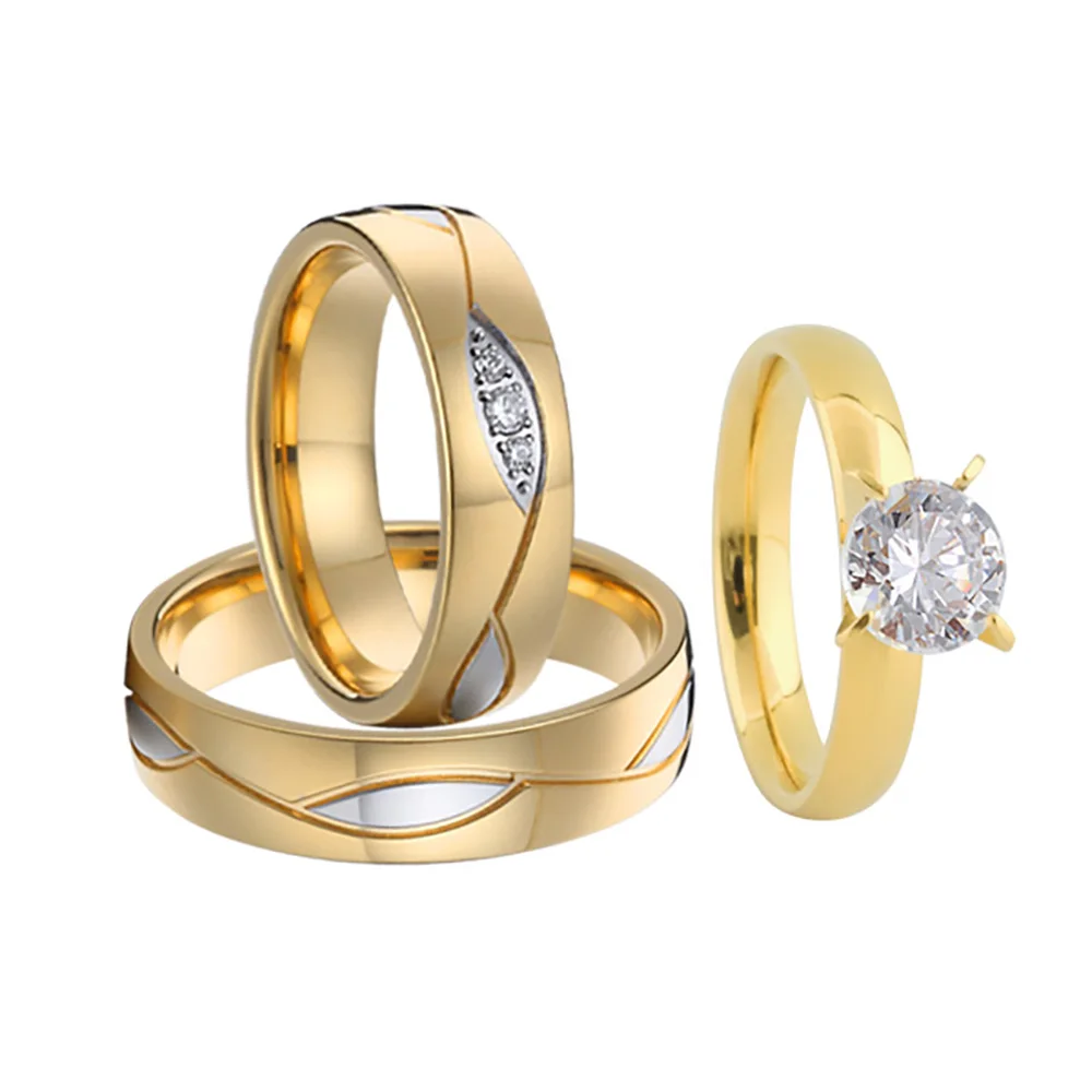 

Vintage 3pcs Lover's Alliance Promise Proposal Ring 14k Gold Plated Jewelry Wedding Engagement Rings Set for Men And Women