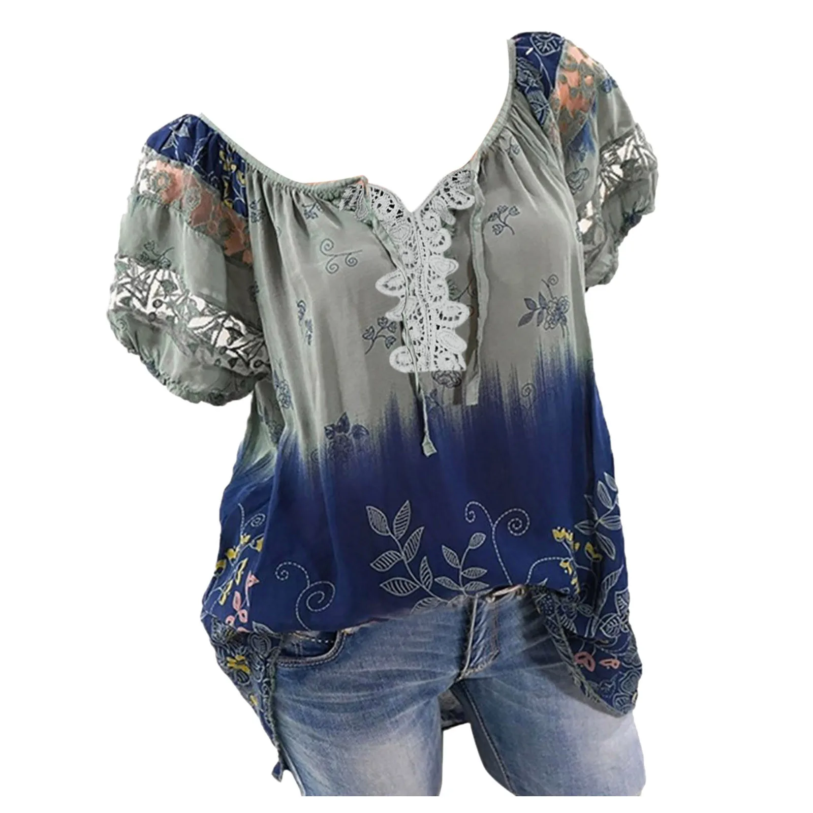 Размера плюс Для женщин кружевное платье с принтом и v образным вырезом короткий