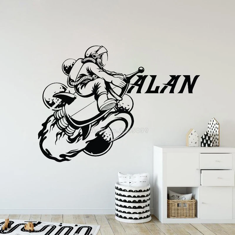 

Виниловые наклейки на стену, Наклейки на стены с именем на заказ космос, космонавты и ракеты ракета, звезда, персонализированное имя, декор детской комнаты LL2662