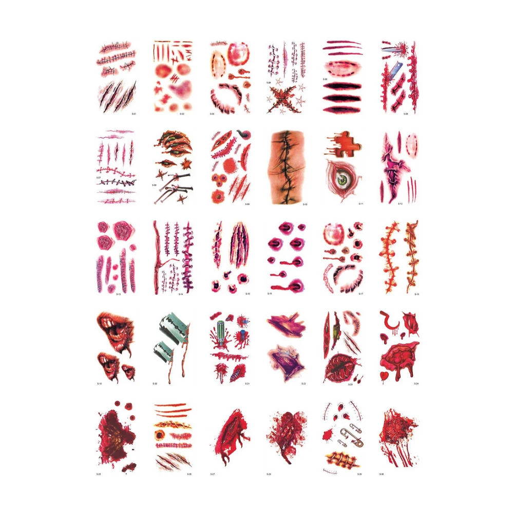 30 шт Хэллоуин Шрам Татуировки наклейки реалистичные временные татуировки с