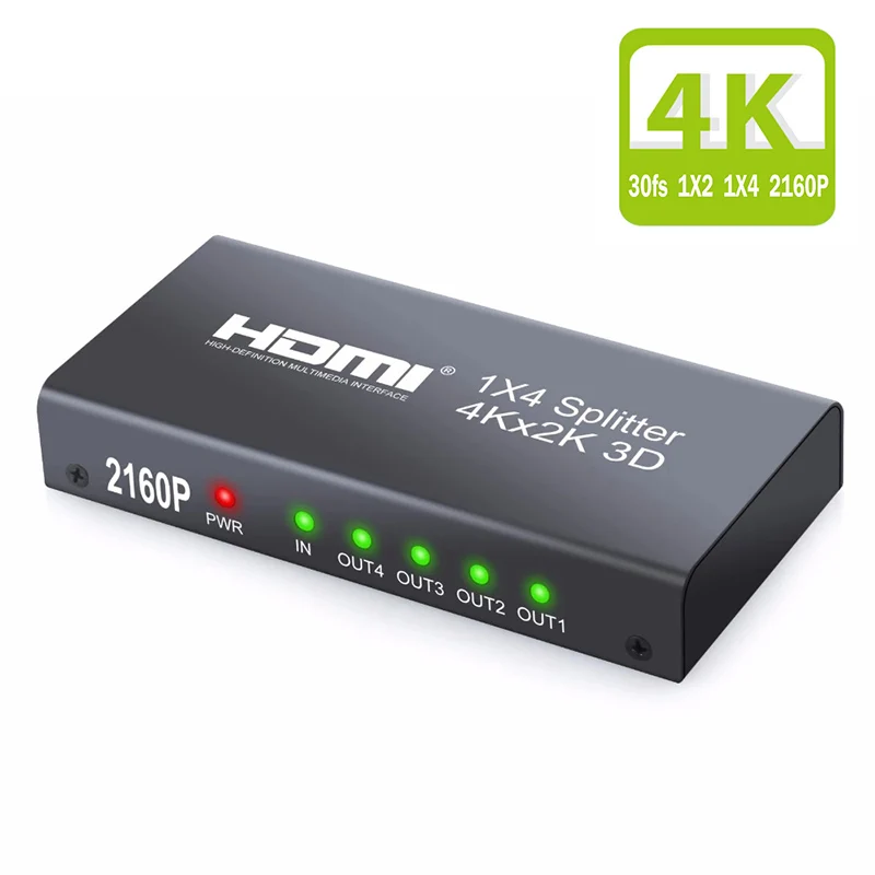 

4K 3D HDMI Splitter 1x2 1X4 Hdmi Hub Repeater Amplifier HDMI1.4 2160p 1 in 4 out converter Support 30fs For HDTV DVD PS3 Xbox