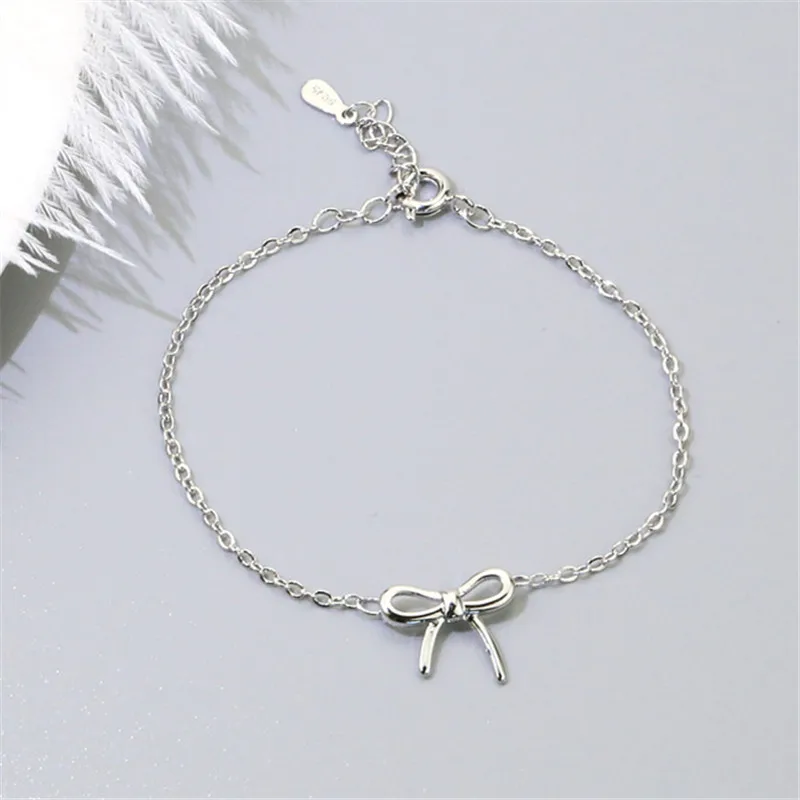 

Простой браслет из стерлингового серебра 925 пробы с бантом и цепочкой, регулируемый браслет для женщин, вечерние ювелирные изделия sl375