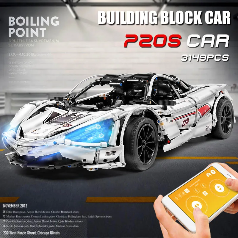

13145 White Speed Race Car MOC 1:8 Car Toys Compatible 20087 McLarens 720S Model MOC-20674 Building Blocks Kids Christmas Gifts