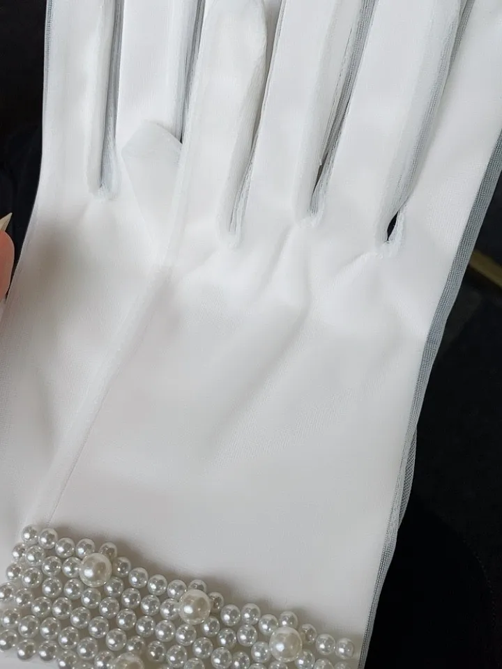 

Short White Pearls Transparent Sexy Wedding Bridal Lady Girl Women Finger Gloves Free Shipping