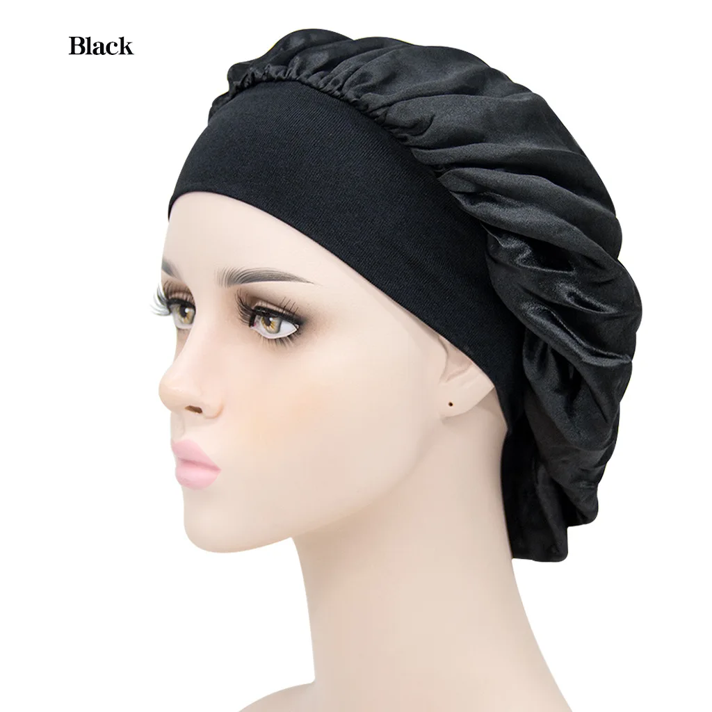 

3PCS Satin Women Sleep Cap Bonnet Hair Care hat with elastc bands Full Head fabric hairnets Night Bonnet