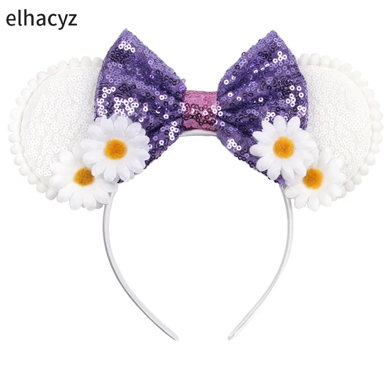 

2023 Flower 3.3" Sequins Mouse Ears Daisy Hair Bow Women Headband Fashion Hairband For Girl Hair Accessories Headwear