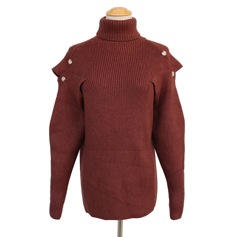 Women Sweater Turtleneck Vintage Hollow Out Sweaters khaki Green Coffee All Match Pullovers 2019 New | Женская одежда