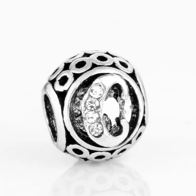 free shipping MOQ 1pc round openwork initial letter alphabet diy bead fit original pandora charms bracelet X004