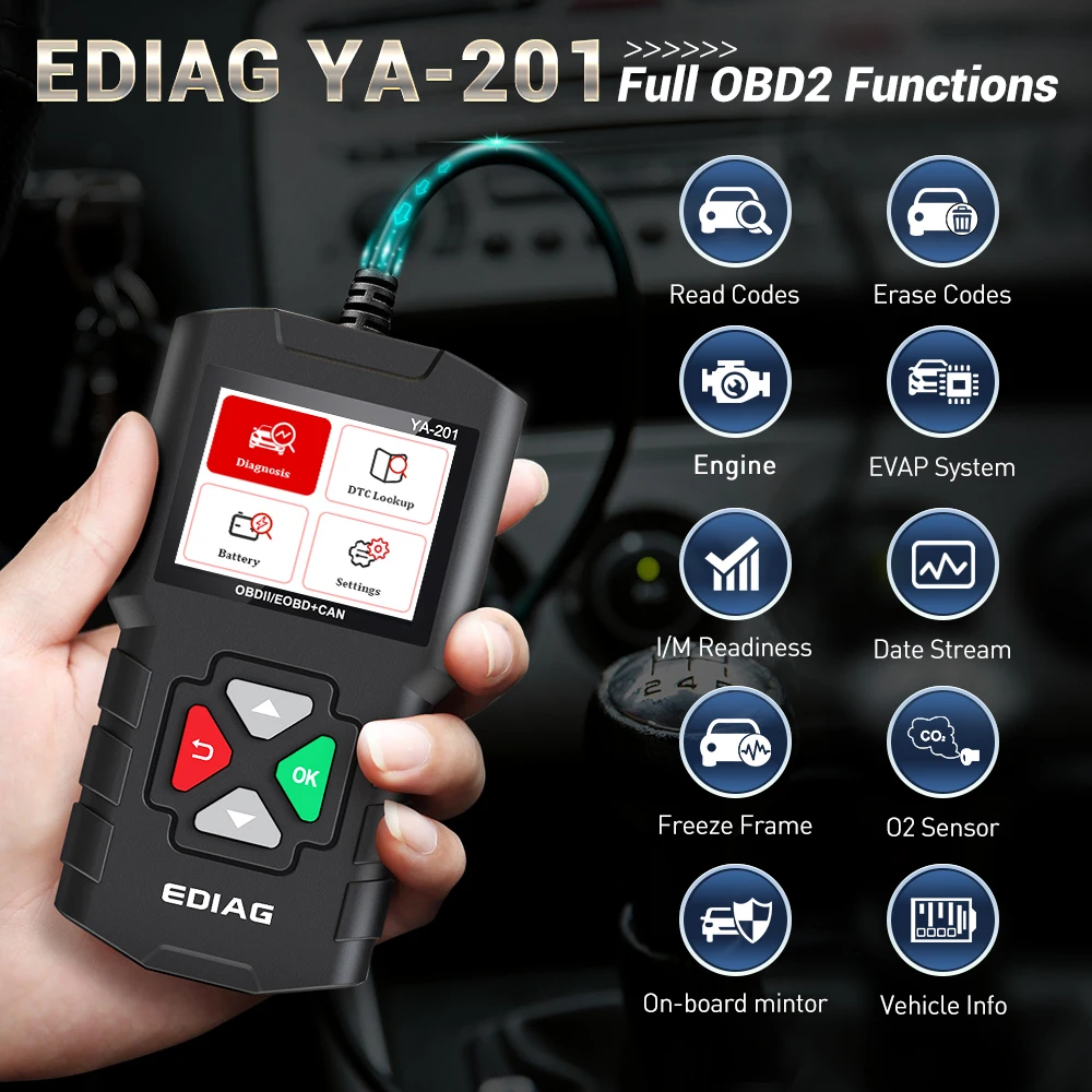 Сканер EDIAG YA201 obd2 считыватель кодов с полным покрытием OBDII/EOBD бесплатное