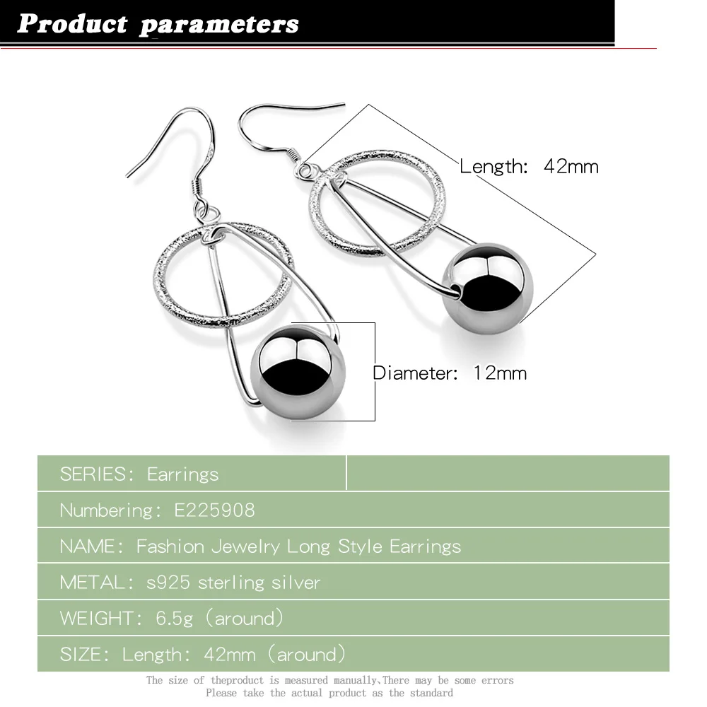 Женские серьги подвески из чистого серебра круглые с бусинами серебряные для