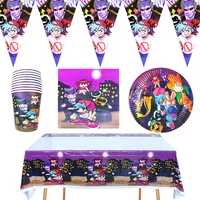 51pcs friday night funkin theme tablecloth happy birthday party napkins plates cups kids favors flags decoration hanging banner