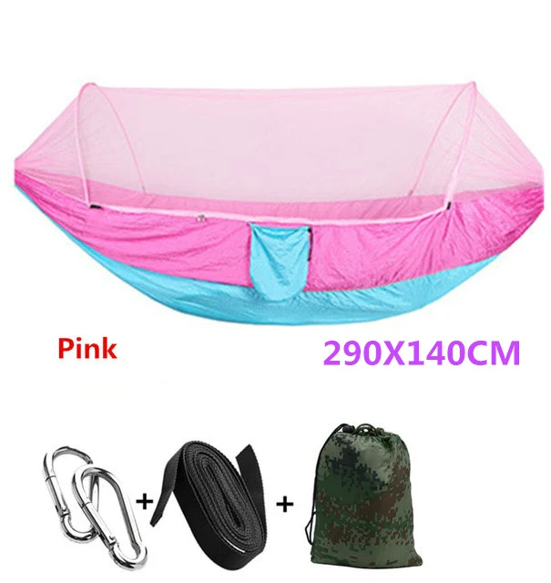 Pink 290X140 Автоматический разворачивающийся гамак Сверхлегкий парашютный гамак охотничий москитная сетка двойной подъемный уличный гамак мебель 250X120 см - Цвет: Pink 290X140