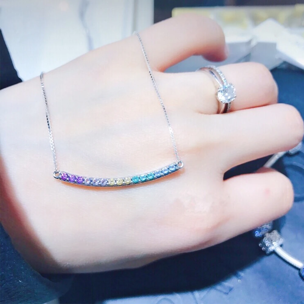 Женское колье с подвеской Cystal Rainbow Arc Love Серебряное ювелирное изделие из