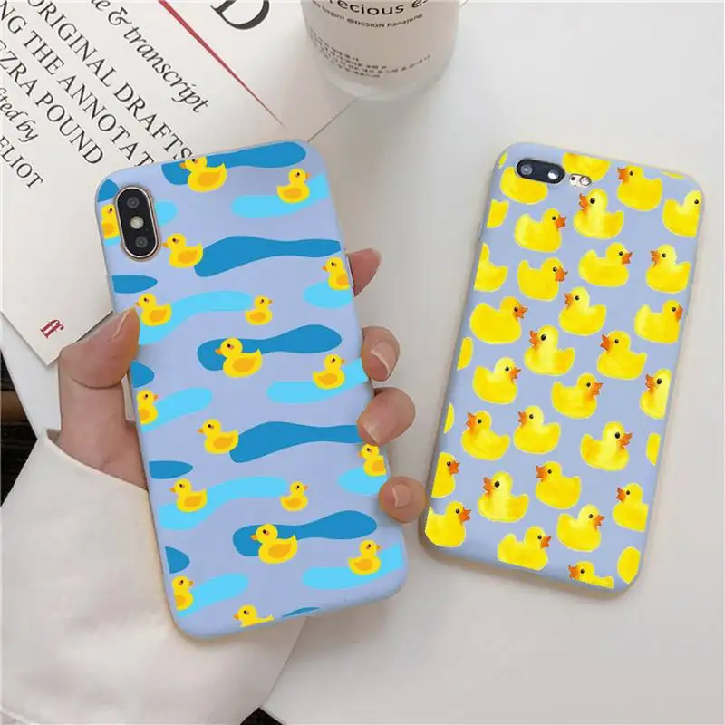 

Kwaii yellow duck Liquid Silicone Phone Case for iphone 13 12 11 Pro Max XR XS X Solid Blue Color Capa for iPhone 6 6S 7 8 Plus