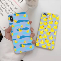 kwaii yellow duck liquid silicone phone case for iphone 11 pro max xr xs x solid blue color capa for iphone 6 6s 7 8 plus cases