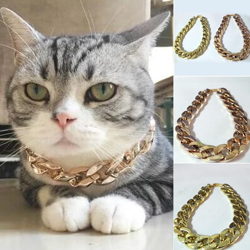 

36/45CM Hiphop style Necklace Collars For Pet Dog Thick Gold Chain Plated Plastic Identified Safety Collar Puppy Supplies