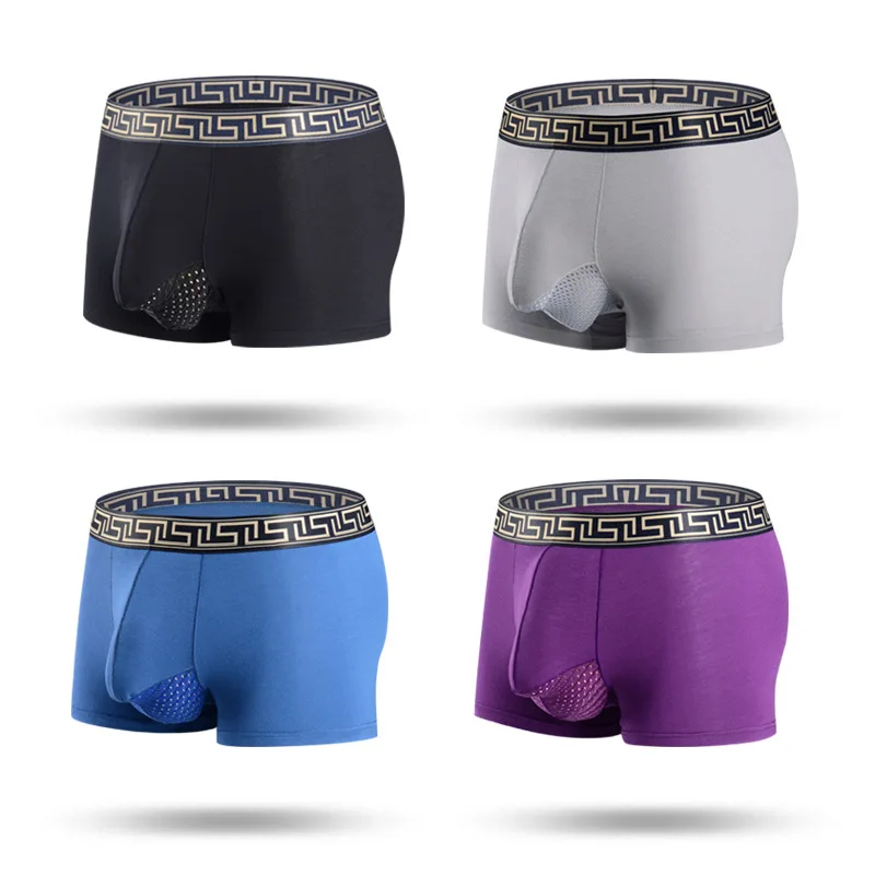 

3Pcs Men Comfortable and Breathable Underwear Men's Hollow Out Separates Scrotum Design Modal Cotton Male Boxer Shorts Underpant
