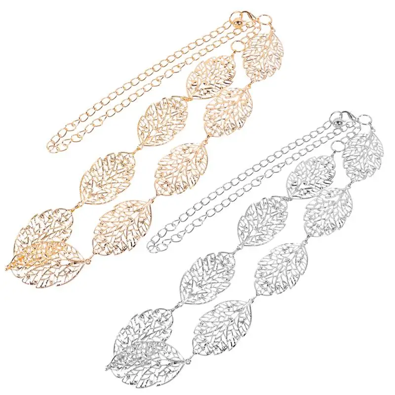 

2Pcs Women Waist Belts Hollow Leaf Waistbands Decorative Dress Metal Belts