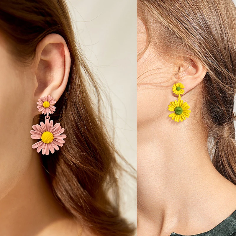 Женские серьги-гвоздики в Корейском стиле милые летние цветочные украшения с