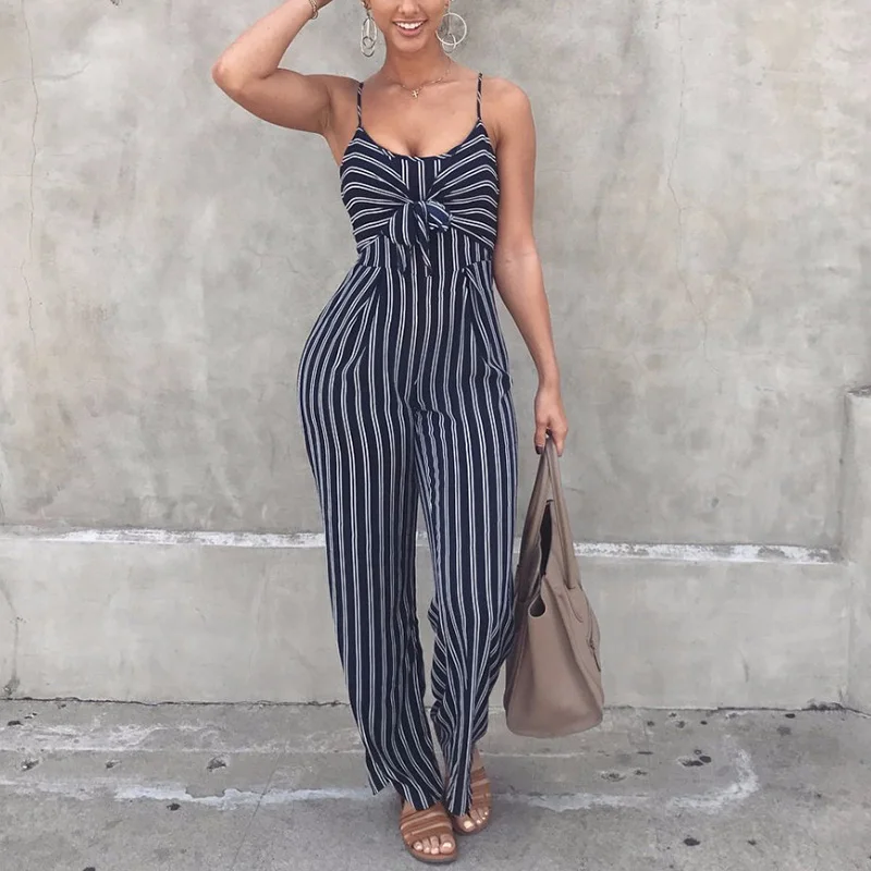 Женский комбинезон с широкими штанинами в полоску | Женская одежда