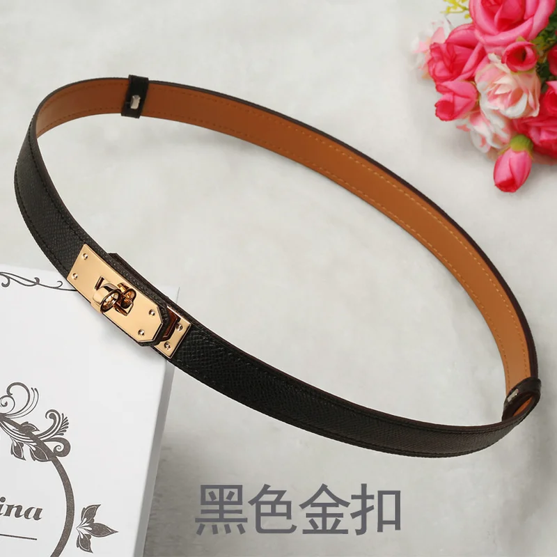 new designer women real leather 1.8cm width belts golden silver lock buckle dress jeans sweater waistband lady belt A0