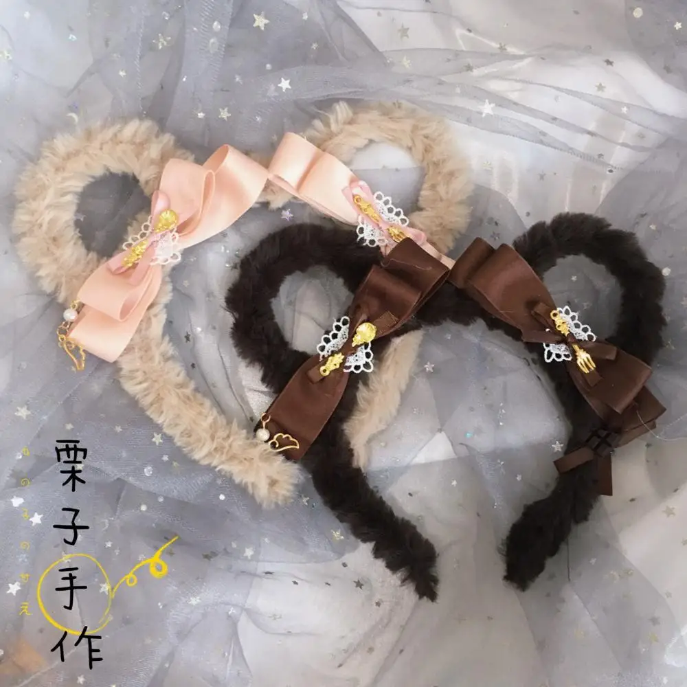 Обруч для волос ручной работы с милыми медвежьими ушками KC коричневого кофейного