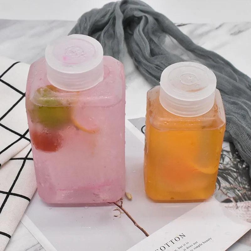 

10pcs Net red cold drinks bubble tea cup juice ice coffee clear plastic bottles leakproof milk tea bottle with pull ring cover