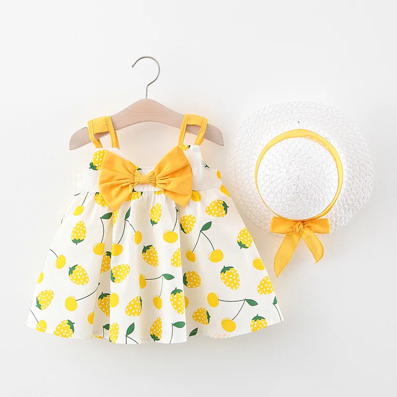 

2021 New Baby Cute Dresses 2020 New Toddler Girls Princess Bowknot Summer Cartoon Costumes Kids Vestidos With Hat Clothes