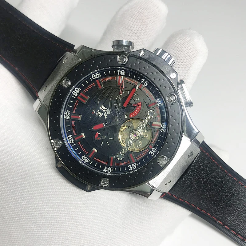 007 3 типа Мужские часы Скелетон с черным циферблатом автоматическим подзаводом