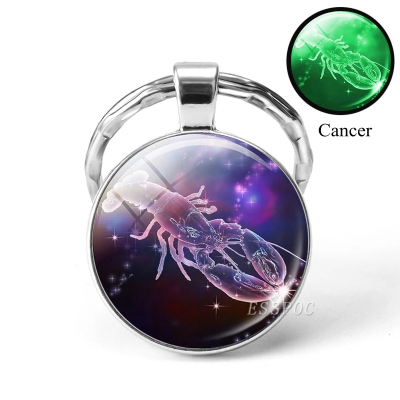 Cancer Светится в темноте 12 брелок для ключей «Созвездие» светящийся Зодиак из нержавеющей стали металлический брелок для ключей для мужчин автомобильный брелок подарки - Цвет: Cancer
