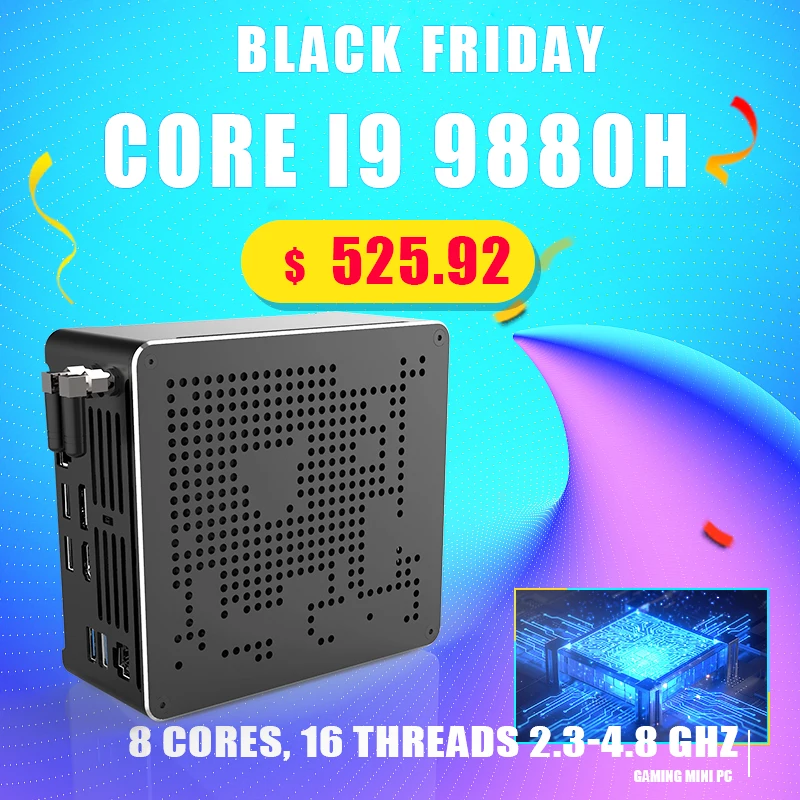Новейший мини ПК Intel i9 10880H 9880H i7 9850H 2 * DDR4 M.2 PCIE + 1*2 5 ''SATA Graphics 630 игровой беззвучный