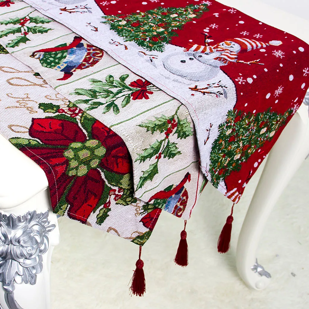 christmas table cover cloth festive decor red Creative Christmas Cotton Linen Tablecloth Table Flag Desktop Decoration 2020 8P | Дом и сад