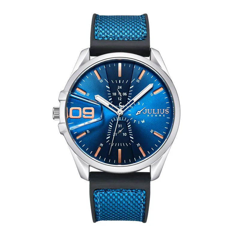 

4 Colors Real Multi-Function Men's Watch Hours Japan Mov't Business Bracelet Rubber Leather Sport Boy's Birthday Gift Julius Box