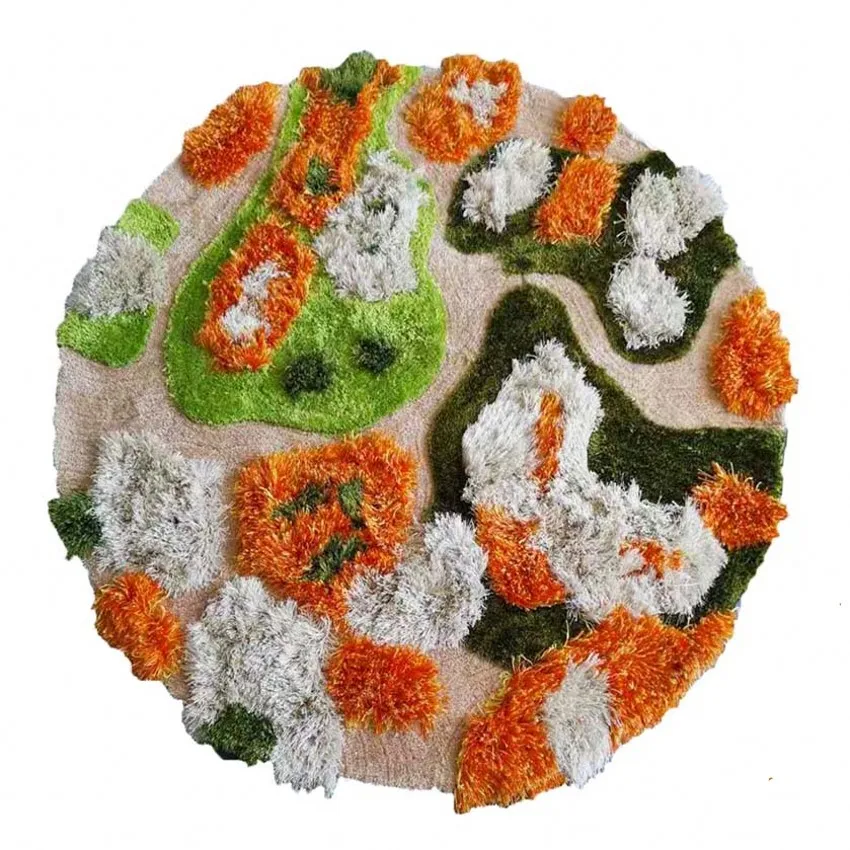 

Round shaped 3D pattern 2cm thickness polyester floor mat for tent, big size Nordic style kid's room decoration area rug