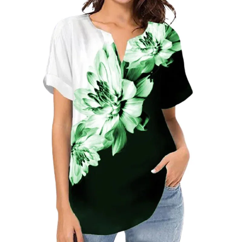 

Ladies Printed V-neck T-shirt New Short-sleeved Loose-fitting Hedging Printed T-shirt Summer Plus Size Clothing Fashion T-shirt