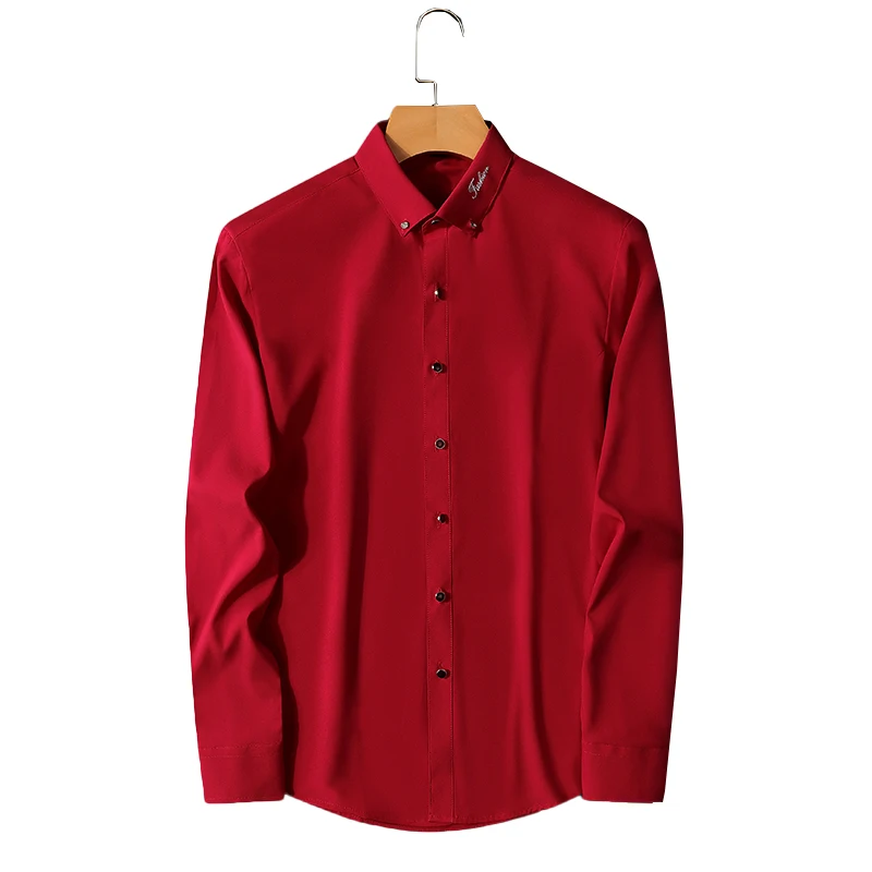 Мужская белая рубашка с длинным рукавом вышивкой | одежда