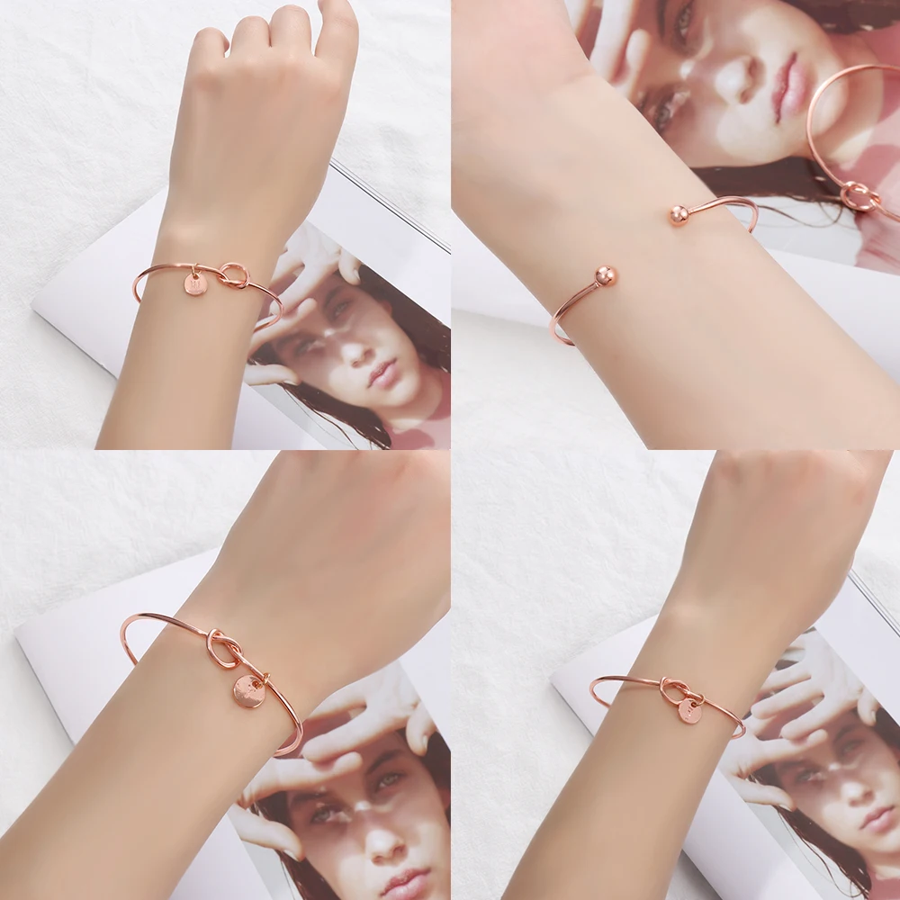 26 букв Открытый браслет розовое золото манжета прекрасный узел сплав простые