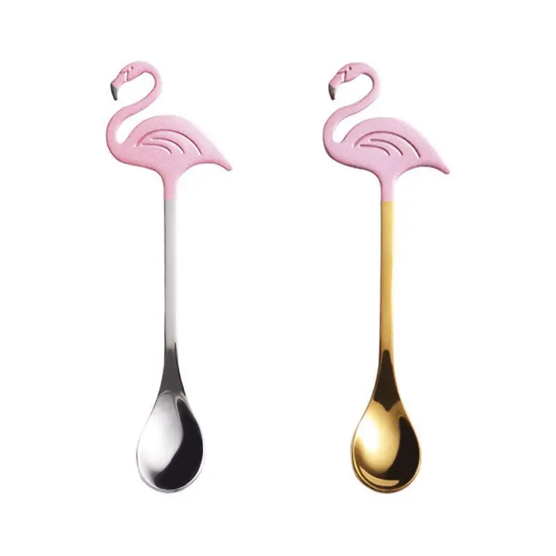 

Creative 304 Stainless Steel Flamingo Coffee Spoon Titanium-plated Paint Mixing Spoon Hanging Cup Spoon Gift Spoon