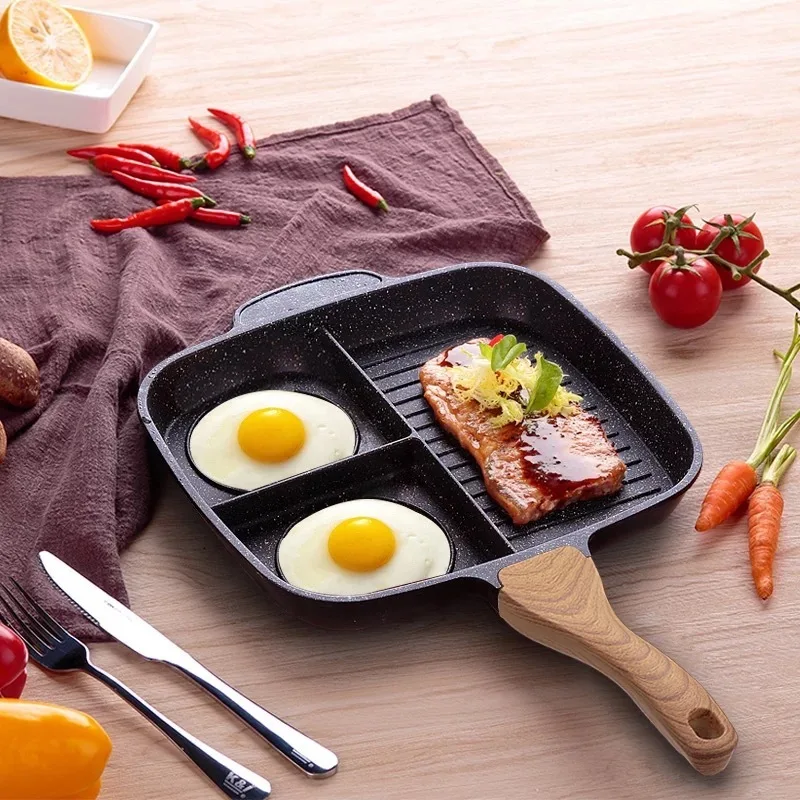 

Frying Pan Stone Ceramic Steak Grill Pans Breakfast Frying Eggs Non-Stick Frying Pan Kitchen 3 Grid Multi-function Cooking Pans