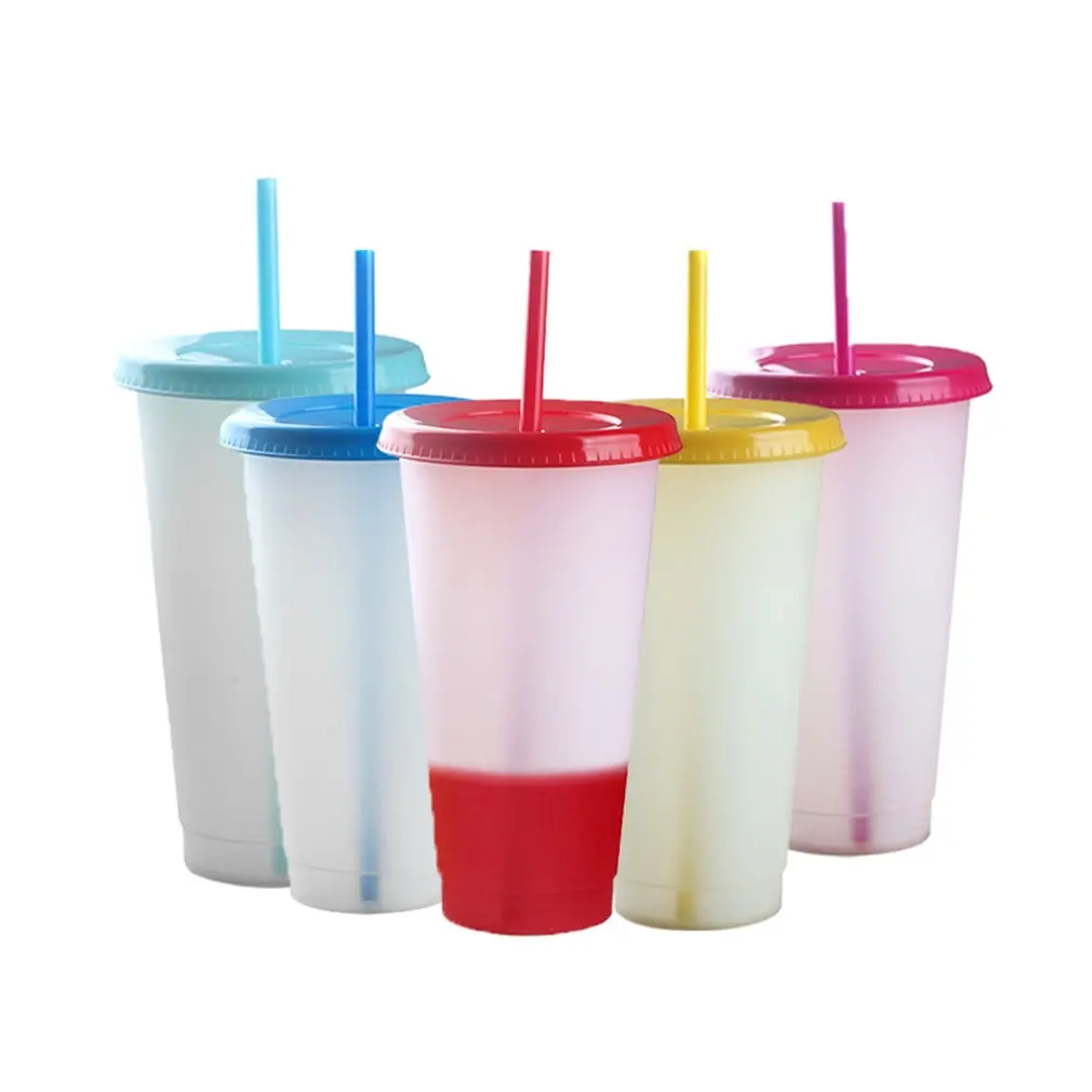 

1pc Cold Water Color Changing Cups With Lids Straws Reusable Bulk Tumblers Plastic Bottle Drinkware Cup
