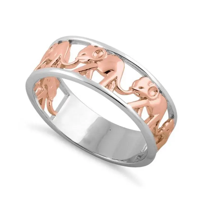 

Exquisite Women Accessories Hollow Rose Gold Color Elephant Design Ring Circle Size 6-10