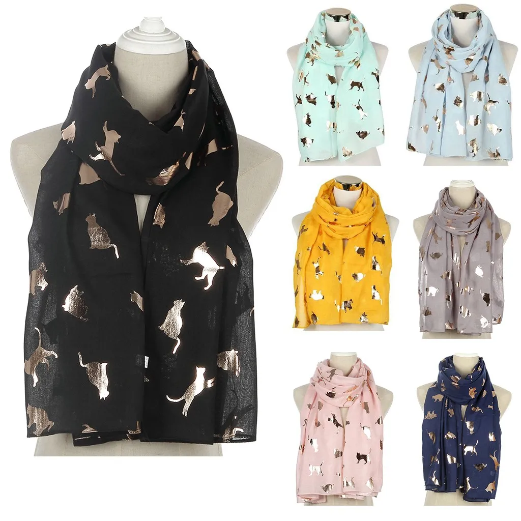 Женский шарф Foulard женский модный с принтом в виде кошки шелковый шарфы для