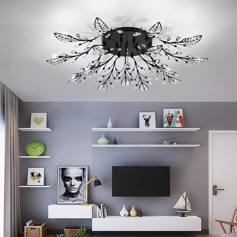 

Pastoral style Korean wrought iron Branches crystal pendant light bedroom dining room lamp