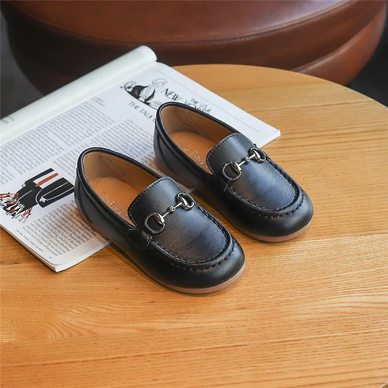 Лоферы для мальчиков детская обувь девочек однотонная из искусственной кожи