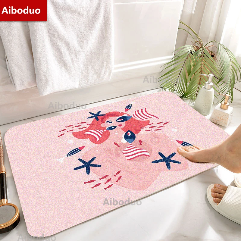 

Aiboduo Customizable Kawaii Pink Mermaid Non-slip 50x80CM Household Exclusive Door Mat Absorbable Cute Living Room Bathroom Set