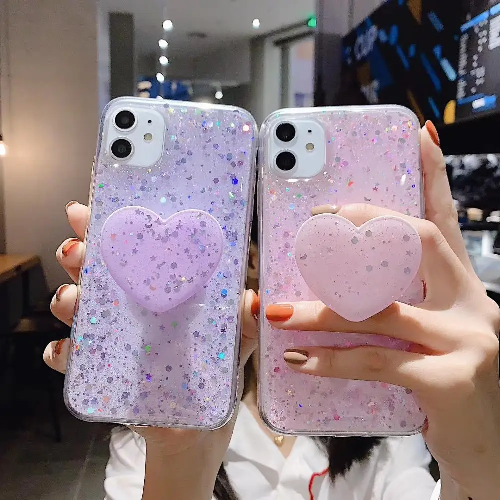 glitter powder Case For iPhone 6s 7 8Plus X XR XS Max holder Epoxy Soft TPU Phone Back Cover |