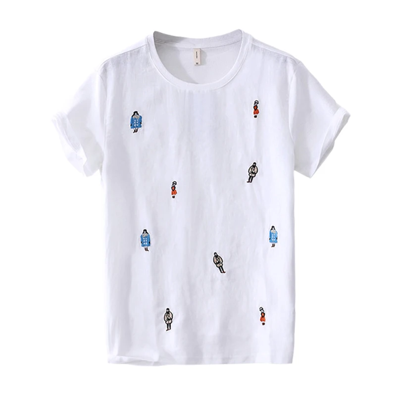 

Мужская футболка из хлопка и льна, с коротким рукавом и круглым вырезом