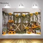 Фон с подсолнухами в стиле ретро с деревянной дверью для фотосъемки новорожденных малышей маленькой Пчелкой торт на день рождения Smah фон медовая Фотостудия